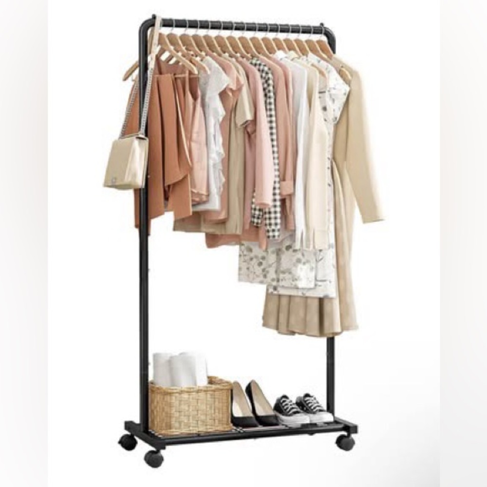 Adjustable Black Garment Rack with Lower Shelf - Home Storage & Organization